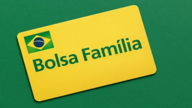 Celular exibindo aplicativo Bolsa Família aberto na tela, com destaque para consulta de aprovação do benefício