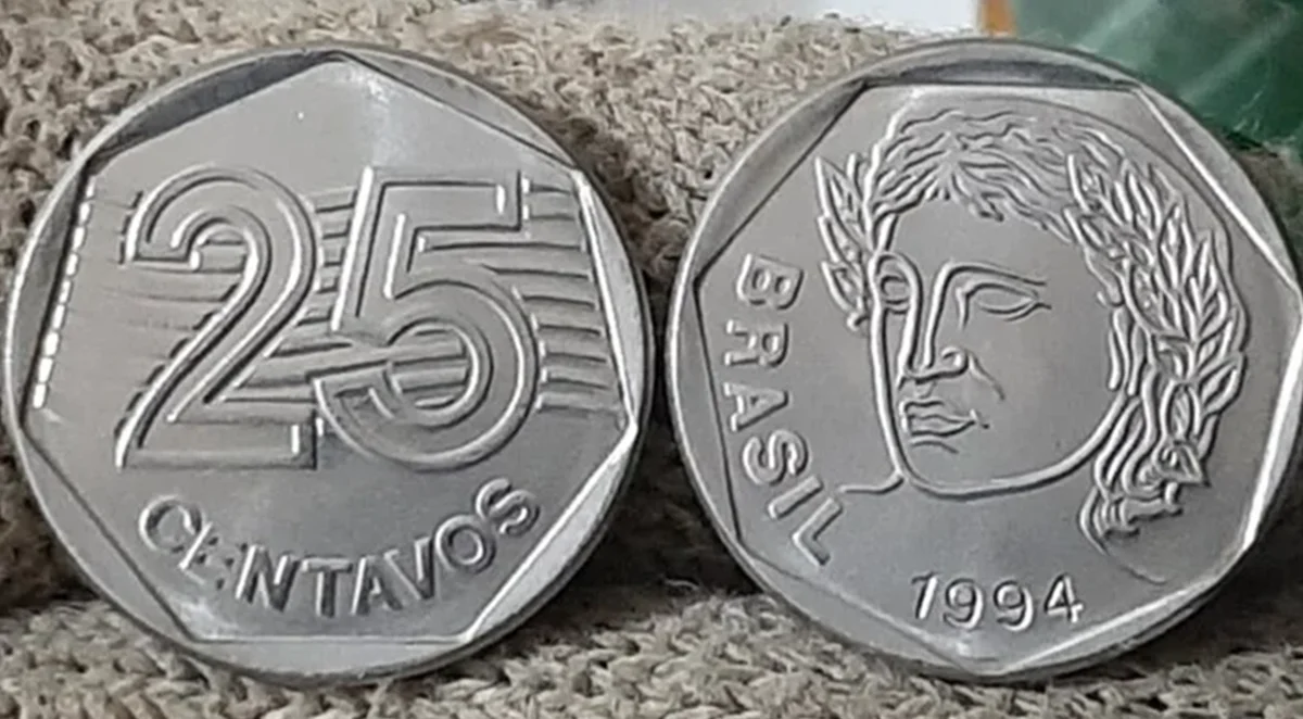 Moedas de 25 centavos de 1994 - Imagem: Reprodução