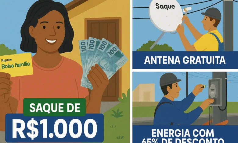 Saque de R$1.000, Antena Gratuita e Energia com 65% de desconto: 3 benefícios do Bolsa Família para abril