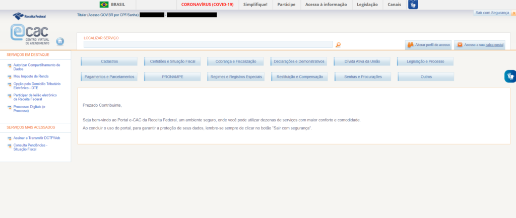 Acesso GOV.BR pelo E-CAC. 