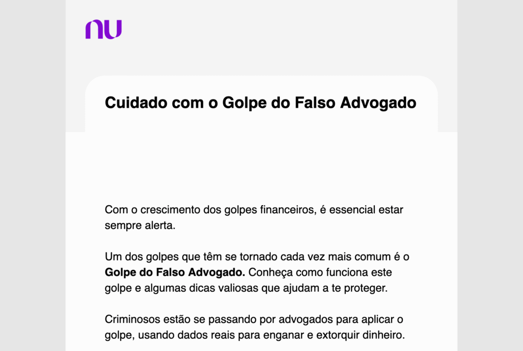 Alerta urgente do Nubank: banco emite comunicado sobre golpe do falso ...