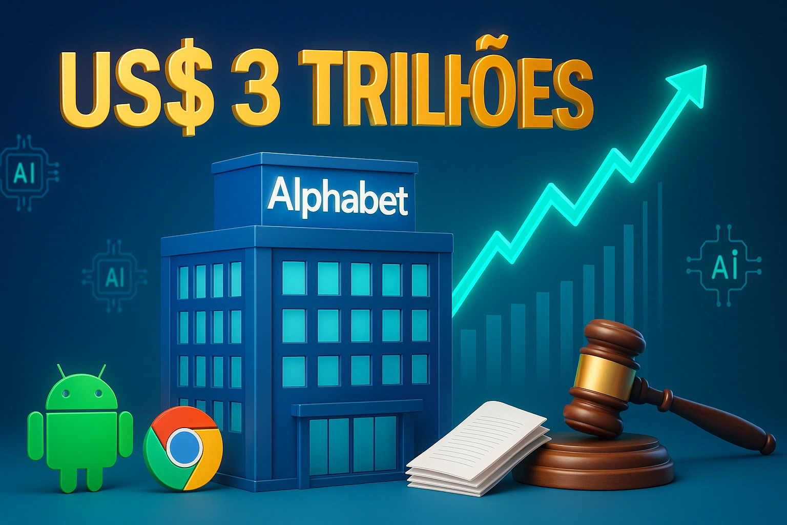 Descubra como a Alphabet, dona do Google, alcançou US$ 3 trilhões em valor de mercado após alta nas ações, crescimento da nuvem e vitória em processo antitruste.