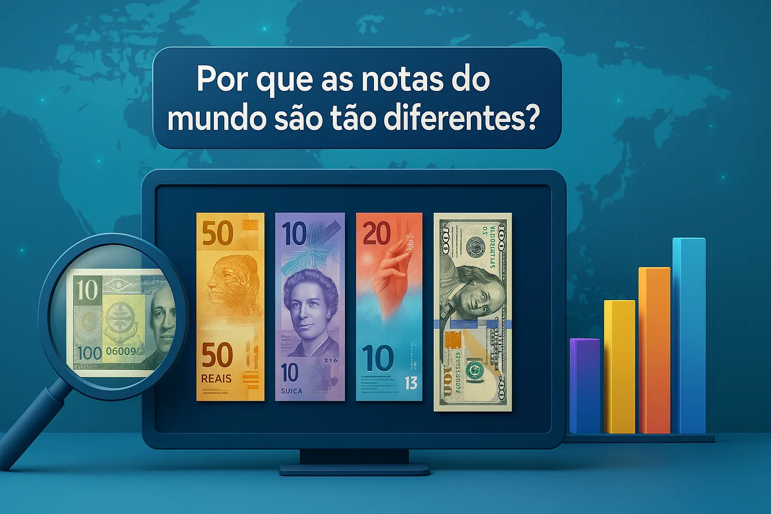 Descubra por que as cédulas de diferentes países têm cores vibrantes, tamanhos variados e desenhos tão curiosos.