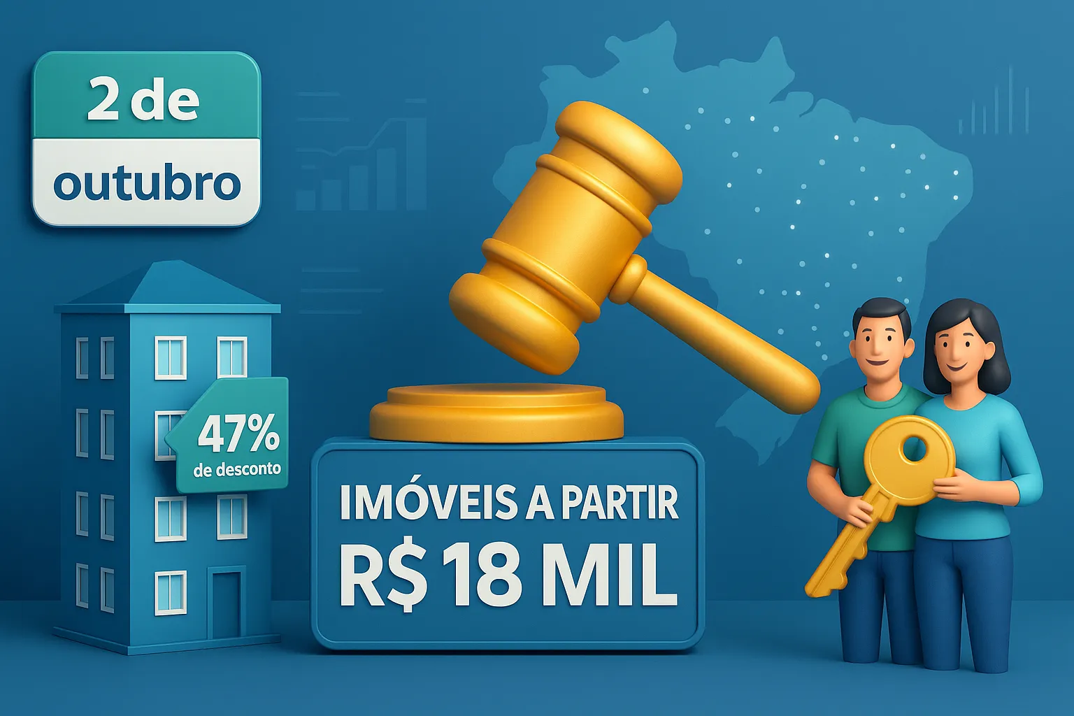 Caixa Econômica Federal libera 487 imóveis a partir de R$ 18 mil com até 47% de desconto em leilão online. Saiba como participar, quais cidades têm ofertas e como usar o FGTS.