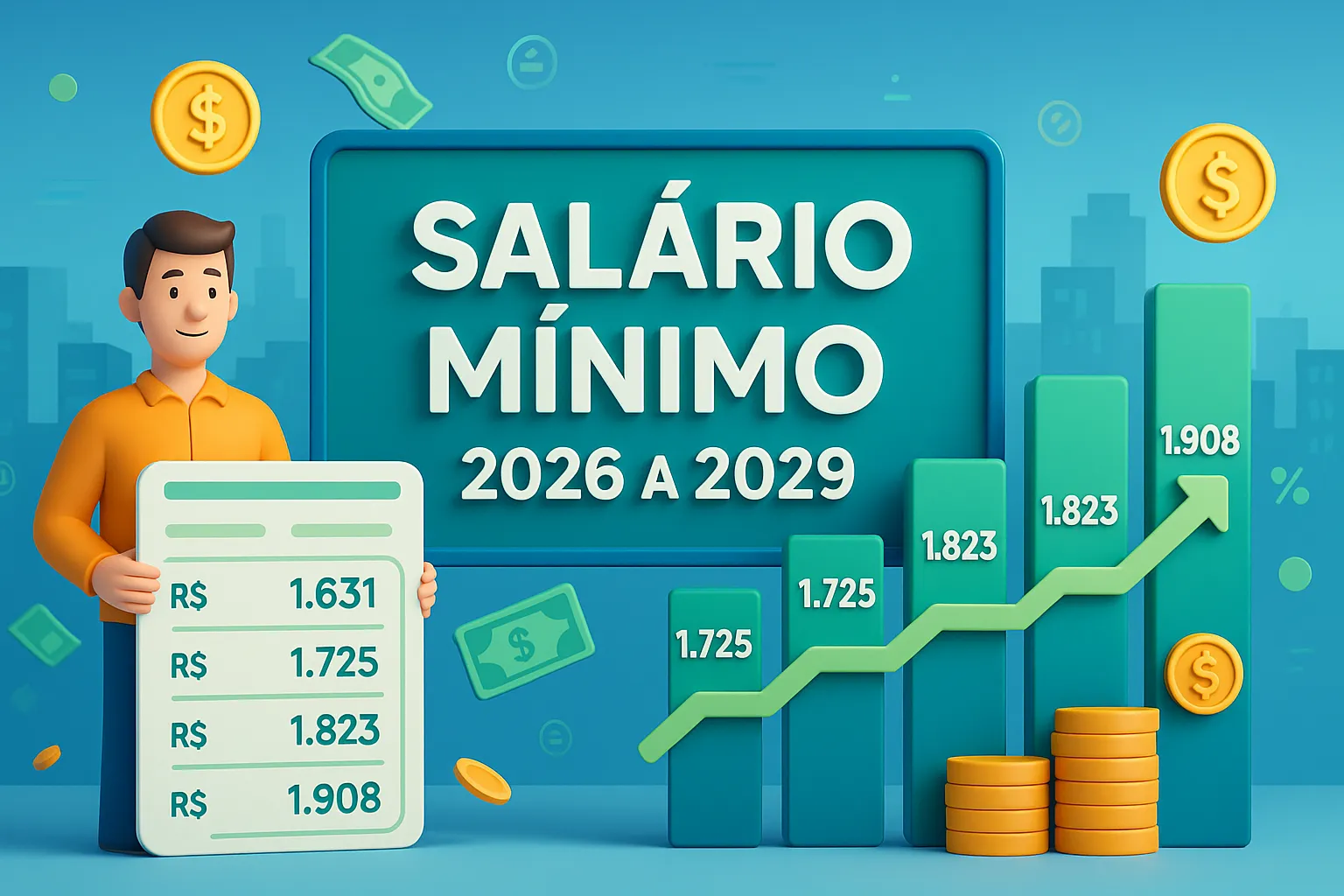 Salário mínimo para 2026, 2027, 2028 e 2029 tem valores revelados gerando impacto no bolso e nas contas do governo
