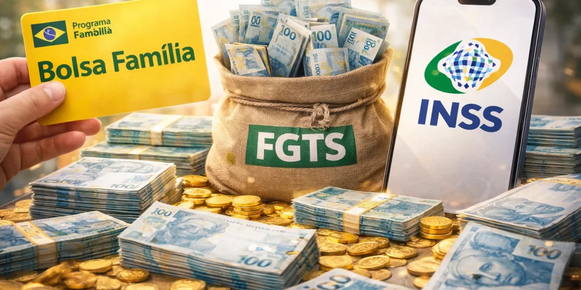 Bolsa Família, FGTS e INSS. Foto: Montagem/Revista dos Benefícios