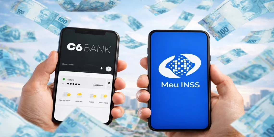 INSS e C6 Bank. Foto: Montagem/Revista dos Benefícios
