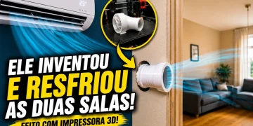 Adaptador produzido em impressora 3D permite direcionar o ar de um ar-condicionado para dois cômodos ao mesmo tempo por meio de uma abertura na parede.