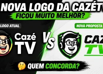 Comparação entre a identidade visual atual da CazéTV e uma proposta de nova logomarca criada por um internauta, que viralizou nas redes sociais.