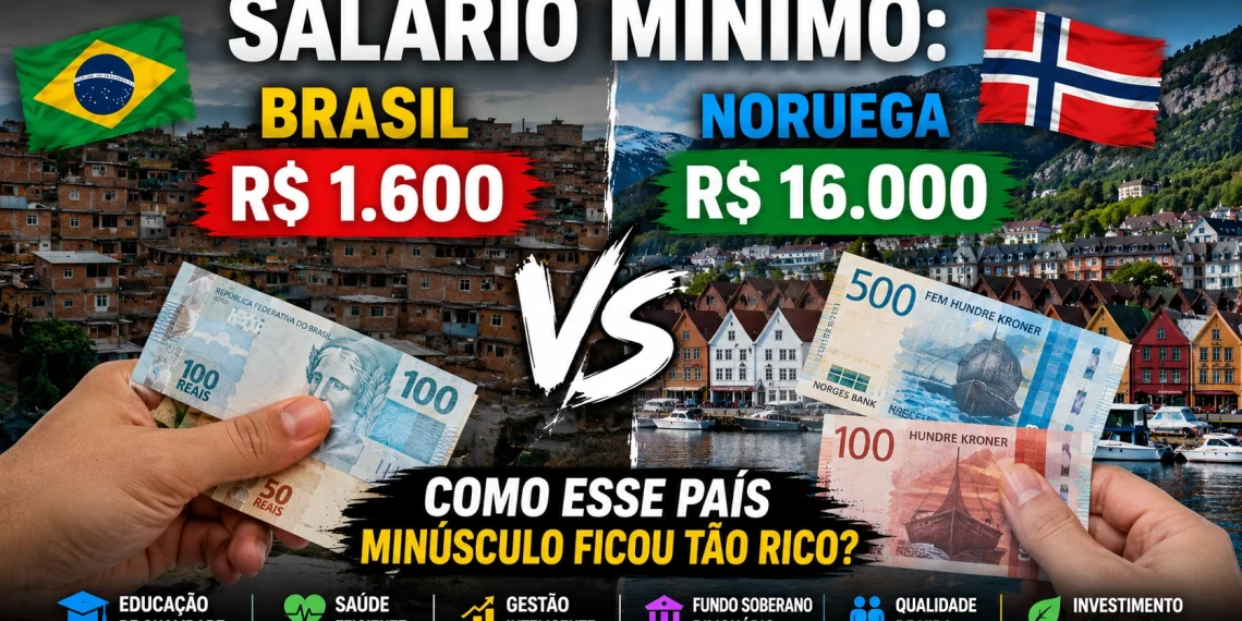 Comparação entre os salários mínimos do Brasil e da Noruega destaca a diferença de renda entre os dois países e levanta debate sobre os fatores que tornam a economia norueguesa uma das mais prósperas do mundo.