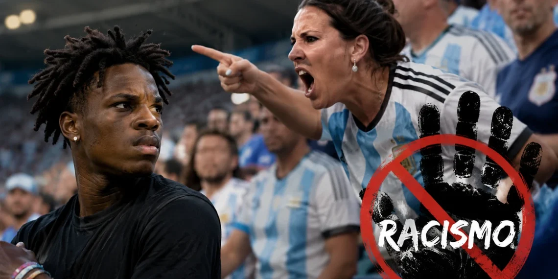 Streamer IShowSpeed observa uma torcedora nas arquibancadas durante partida da Copa do Mundo de 2026, em imagem que representa o episódio de ofensas racistas registrado durante a transmissão ao vivo.