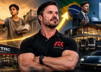 Renato Cariani mostrando sua trajetória do início humilde como panfleteiro até se tornar empresário e influenciador fitness, com destaque para seus negócios e planos para a política.