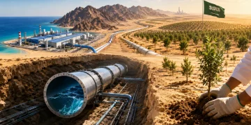 Mais de 14 mil quilômetros de tubulações sob a areia, água do mar cruzando montanhas e um plano para plantar 10 bilhões de árvores: como a Arábia Saudita criou um ‘rio invisível’ para enfrentar um dos desertos mais áridos do planeta