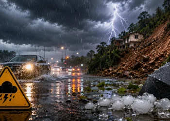 Chuva intensa provoca alagamentos e risco de deslizamentos durante temporais no Sul do Brasil