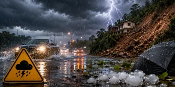 Chuva intensa provoca alagamentos e risco de deslizamentos durante temporais no Sul do Brasil